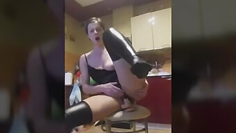 Horny Chick Masturbates With Dildo On Chair