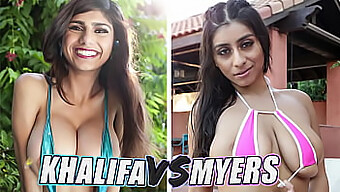 Mia Khalifa和violet Myers在热辣的乳交比赛中进行正面交